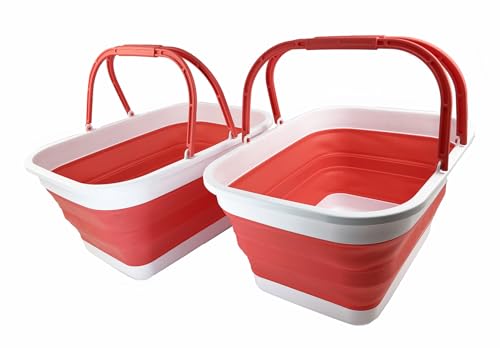 SAMMART 26L (6.8 Gallons) Collapsible Plastic Laundry Basket with Handle - Foldable Pop Up Storage Container/Basket with handle-Portable Washing Tub