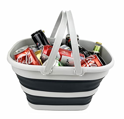 SAMMART 17L (4.5 gallons) Set of 2 Collapsible Plastic Tub with Handle - Portable Outdoor Picnic Basket/Crater - Foldable Shopping Tub - Space Saving