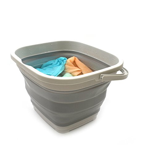 SAMMART 11L (2.9 gallons) Collapsible Plastic Rectangular Bucket - Foldable Washing tub with Handle - Pop Up Saving Outdoor Waterpot