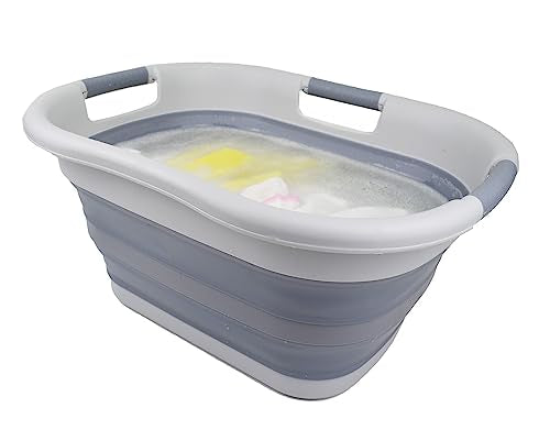 SAMMART 30L (7.9 gallons) Collapsible Plastic Laundry Basket - Foldable Laundry Washing Tub/Container - Portable Laundry Hamper/Organizer - Pop Up Saving