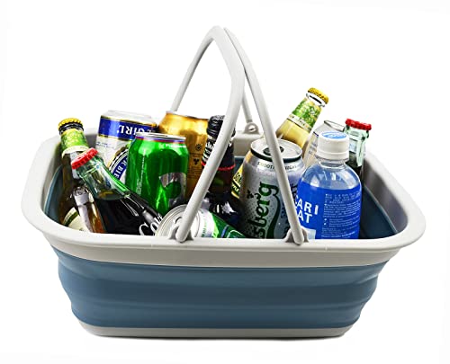 SAMMART 9.2L (2.37Gallon) Collapsible Tub with Handle - Portable Outdoor Picnic Basket/Crater - Foldable Shopping Bag - Space Saving Storage Container