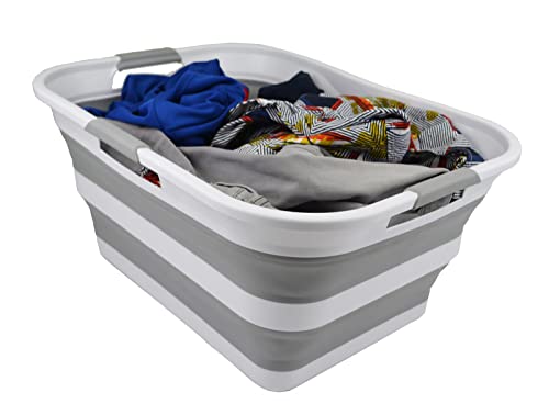 SAMMART 42L (11 gallon) Collapsible Plastic Laundry Basket - Foldable Pop Up Storage Container/Organizer - Portable Washing Tub - Space Saving Hamper/Basket