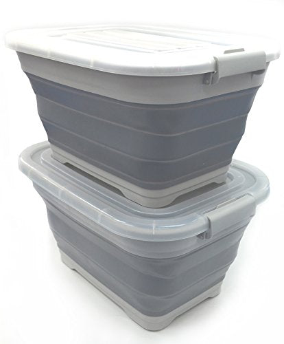 SAMMART Collapsible Plastic Storage Box With Rolling Wheel & Locking Lid - Foldable Extra Large Size Laundry Basket - Portable Car Trunk Organizer - Space Saving Container