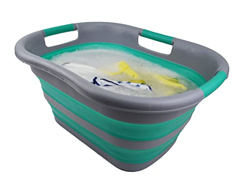 SAMMART 30L (7.9 gallon) Collapsible Plastic Laundry Basket - Foldable Pop Up Storage Container/Organizer - Portable Washing Tub - Space Saving Hamper/Basket