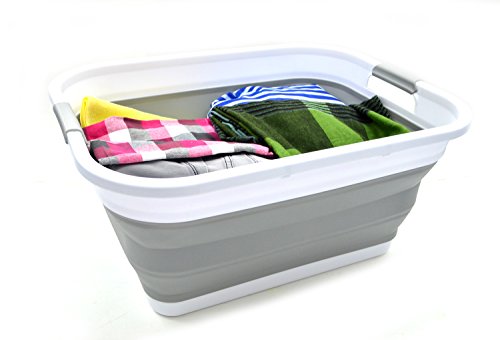 SAMMART Set of 4 Collapsible Plastic Laundry Basket Set - Foldable Pop Up Storage Container/Organizer - Portable Washing Tub - Space Saving Hamper/Basket (4, Grey)