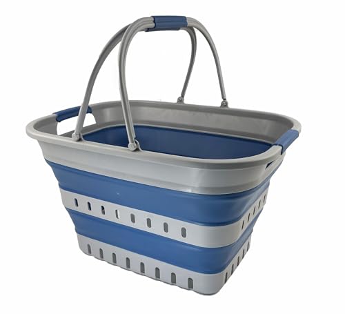 SAMMART 35L (9.25 Gallons) Collapsible Laundry Basket with Handles - Portable Outdoor Picnic Basket/Crater - Foldable Shopping Bag - Space Saving Storage Container