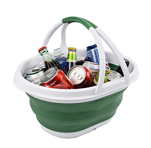 SAMMART 11L (2.9 Gallon) Collapsible Basket with Handle - Portable Outdoor Picnic Basket/Crater - Foldable Shopping Bag - Space Saving Storage Container