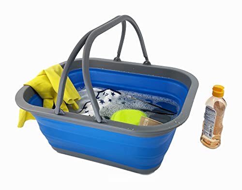 SAMMART 15L (4 gallons) Collapsible Plastic Washing Tub with Handle/Handy Basket - Portable Outdoor Picnic Basket - Foldable Storage Container-Space Saving