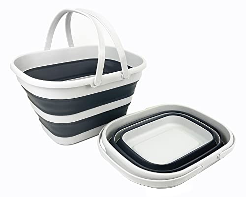 SAMMART 17L (4.5 gallons) Set of 2 Collapsible Plastic Tub with Handle - Portable Outdoor Picnic Basket/Crater - Foldable Shopping Tub - Space Saving
