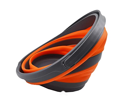 SAMMART 10L (2.6 Gallon) Collapsible Plastic Bucket - Foldable Round Tub - Portable Fishing Water Pail - Space Saving Outdoor Waterpot, Size 33cm Dia (Grey)