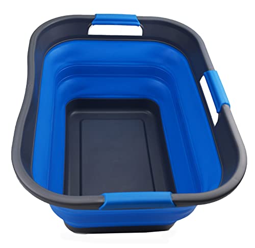 SAMMART 30L(8 gallon) Collapsible Plastic Laundry Basket - Foldable Pop Up Storage Container/Organizer - Portable Washing Tub - Space Saving Hamper/Basket - Water Capacity 24L(6.3 gallon)