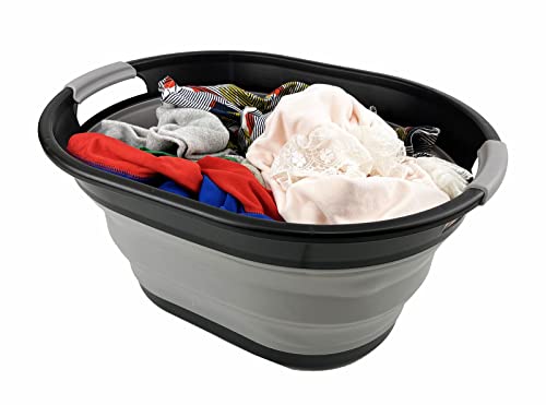 SAMMART 28L (7.4 gallon) Oval Collapsible Plastic Laundry Basket - Foldable Pop Up Storage Container/Organizer - Portable Washing Tub - Space Saving Hamper/Basket