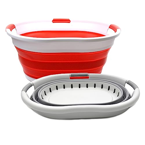 SAMMART Set of 2-36L (9.5 Gallon) Collapsible 3 Handled Plastic Laundry Basket-Foldable Pop Up Storage Container-Portable Washing Tub-Space Saving Basket/Water Capacity 27L/7.1 Gallon