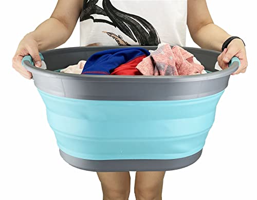 SAMMART 28L (7.4 gallon) Oval Collapsible Plastic Laundry Basket - Foldable Pop Up Storage Container/Organizer - Portable Washing Tub - Space Saving Hamper/Basket
