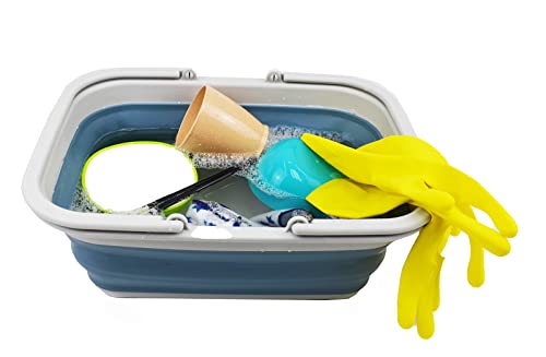 SAMMART 9.2L (2.37Gallon) Collapsible Tub with Handle - Portable Outdoor Picnic Basket/Crater - Foldable Shopping Bag - Space Saving Storage Container