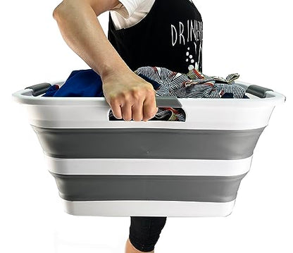 SAMMART 30L (8 gallons) Collapsible Plastic Laundry Washing Tub/Basket - Portable Laundry Hamper/Storage Container Foldable Laundry Basket - Space Saving