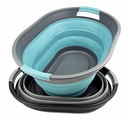 SAMMART 28L (7.4 gallon) Oval Collapsible Plastic Laundry Basket - Foldable Pop Up Storage Container/Organizer - Portable Washing Tub - Space Saving Hamper/Basket