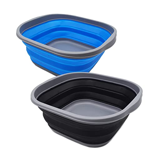 SAMMART Set of 2-10L (2.6 Gallons) Collapsible Tub - Foldable Dish Tub - Portable Washing Basin - Space Saving Plastic Washtub