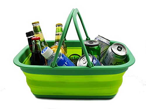 SAMMART 9.2L (2.3 gallons) Collapsible Plastic Tub with Handle - Portable Outdoor Picnic Basket/Crater/Shopping Bag-Foldable Storage Container-Space Saving