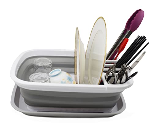 SAMMART 8L (2.1 gallons) Collapsible Platic Dish Drainer with Draining Board - Foldable Drying Rack Set - Portable Dinnerware Organizer - Pop Up Saving Kitchen Storage Tray