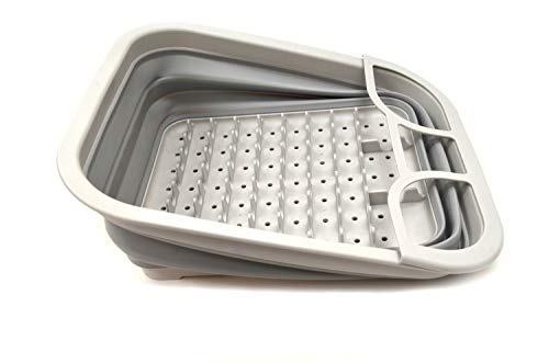SAMMART Collapsible 7L (1.85 gallons) Plastic Dish Drainer with Draining Board - Foldable Drying Rack with base board - Pop Up Dinnerware Organizer - Space Saving Kitchen Storage Tray