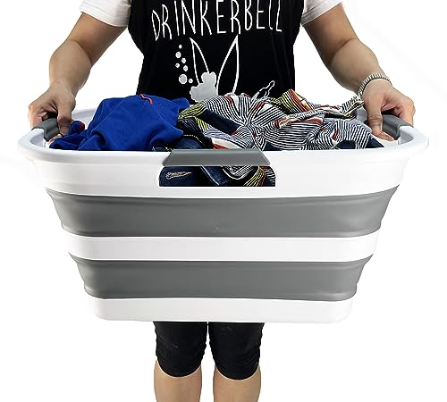 SAMMART 30L (8 gallons) Collapsible Plastic Laundry Washing Tub/Basket - Portable Laundry Hamper/Storage Container Foldable Laundry Basket - Space Saving