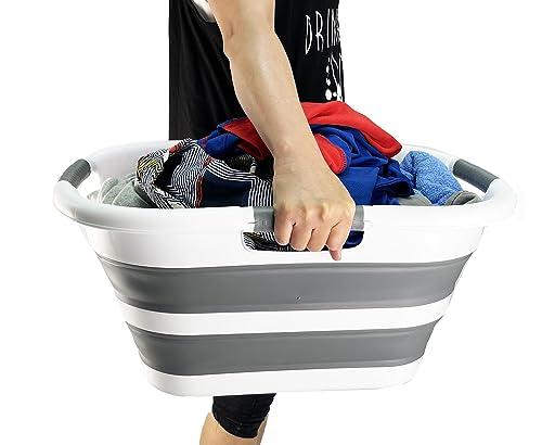 SAMMART 30L (7.9 gallons) Collapsible Plastic Laundry Basket/Washing Tub - Foldable Storage Container/Organizer - Portable Laundry Hamper - Easy Storage Pop Up saving