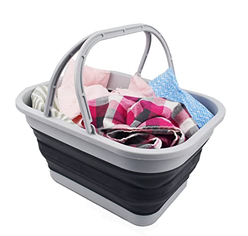 SAMMART 19L (5 Gallons) Collapsible Tub with Handle - Portable Outdoor Picnic Basket/Crater - Foldable Shopping Bag - Space Saving Storage Container