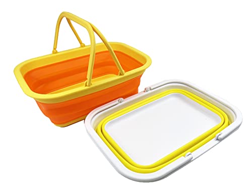 SAMMART 9.2L (2.37Gallon) Collapsible Tub with Handle - Portable Outdoor Picnic Basket/Crater - Foldable Shopping Bag - Space Saving Storage Container