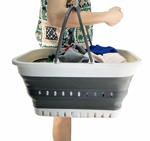 SAMMART 26L (6.8 Gallons) Collapsible Plastic Laundry Basket with Handle-Foldable Pop Up Storage Basket with handle