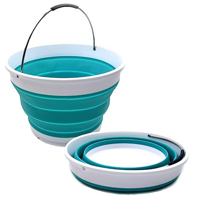 SAMMART Set of 2 Collapsible Super Big Round Bucket with Handle (17L) - Portable Laundry Basket/Storage Container - Foldable Hamper/Car Trunk Tub - Space Saving Washing-up Bucket