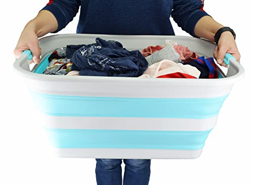 SAMMART 42L Collapsible Plastic Laundry Basket - Foldable Pop Up Storage Container/Organizer - Portable Washing Tub - Space Saving Hamper/Basket