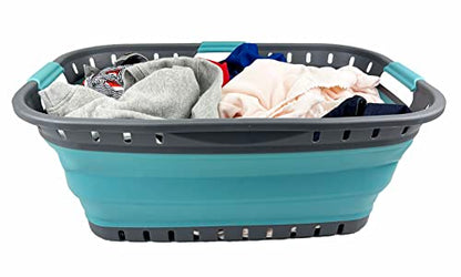 SAMMART 44L (11.6 gallon) Collapsible Plastic Laundry Basket-Foldable Pop Up Storage Container-Portable Washing Tub- pace Saving Hamper, Water Capacity: 35L (9.2 gallon)