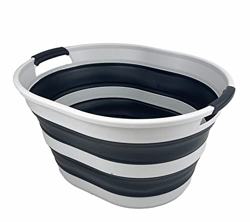 SAMMART 23L (6 Gallons) Collapsible Plastic Laundry Basket - Oval Tub/Basket - Foldable Storage Container/Organizer - Portable Washing Tub