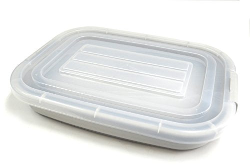 SAMMART Collapsible Plastic Storage Box With Rolling Wheel & Locking Lid - Foldable Extra Large Size Laundry Basket - Portable Car Trunk Organizer - Space Saving Container