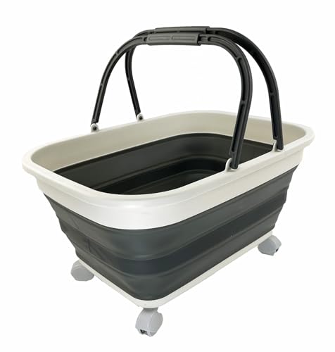 SAMMART 26L (6.8 Gallons) Collapsible Plastic Laundry Basket with Handle & Wheels-Foldable Pop Up Storage Container/Basket with handle and wheels-Portable Washing Tub
