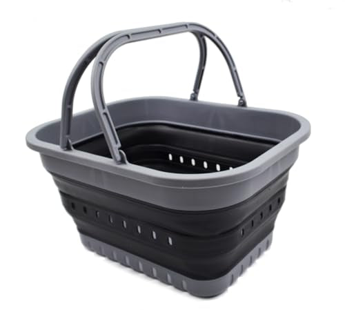 SAMMART 19L (5 Gallon) Collapsible Tub with Handle - Portable Outdoor Picnic Basket/Crater - Foldable Shopping Bag - Space Saving Storage Container