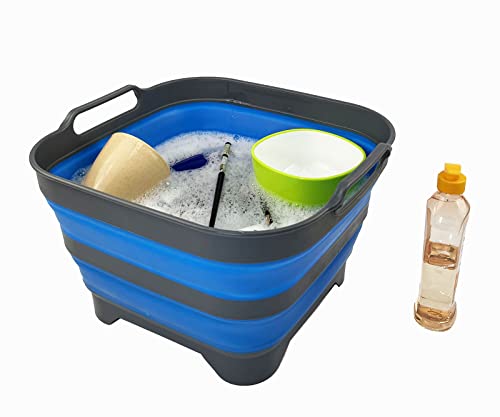 SAMMART 10L (2.6 gallons) Collapsible Plastic Washing Tub with Draining Plug - Foldable Dishpan - Portable Washing Tub/Basin - Pop Up Saving Kitchen Storage