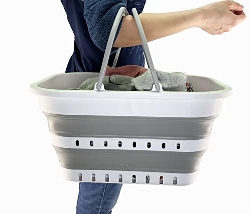 SAMMART 19L (5 Gallon) Collapsible Tub with Handle - Portable Outdoor Picnic Basket/Crater - Foldable Shopping Bag - Space Saving Storage Container