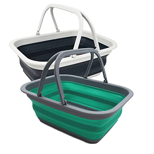 SAMMART 9.2L (2.37Gallon) Collapsible Tub with Handle - Portable Outdoor Picnic Basket/Crater - Foldable Shopping Bag - Space Saving Camping Storage Container