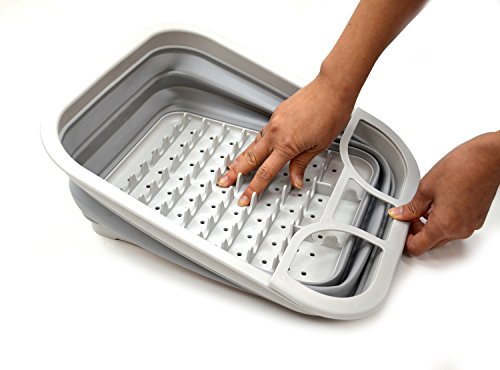 SAMMART Collapsible 7L (1.85 gallons) Plastic Dish Drainer with Draining Board - Foldable Drying Rack with base board - Pop Up Dinnerware Organizer - Space Saving Kitchen Storage Tray