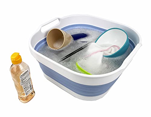 SAMMART 2 pcs Collapsible Tub Set (5.5L (1.4 Gallon) + 10L (2.4 Gallon)) - Dishpan - Foldable Washing Basin - Portable Dish Washing Tub - Space Saving Kitchen Storage Tray