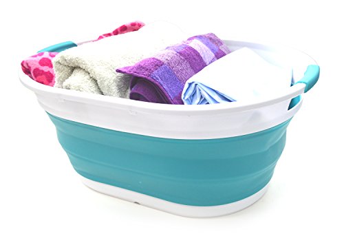 SAMMART 39L(10.3 gallon) Collapsible Plastic Laundry Basket - Oval Tub/Basket - Foldable Storage Container-Portable Washing Tub - Space Saving Laundry Hamper, Water capacity: 30L (7.9 gallon)