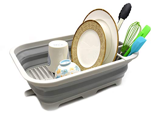 SAMMART 12L (3.17 Gallon) Collapsible Dish Drainer with Swivel spout - Foldable Drying Rack Set - Portable Dinnerware Organizer - Space Saving Kitchen Storage Tray