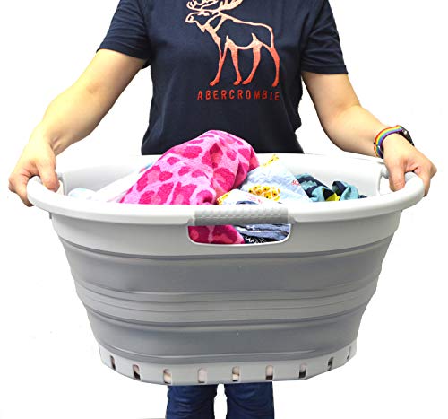 SAMMART Set of 2-36L (9.5 Gallon) Collapsible 3 Handled Plastic Laundry Basket-Foldable Pop Up Storage Container-Portable Washing Tub-Space Saving Basket/Water Capacity 27L/7.1 Gallon
