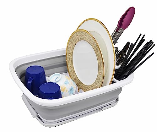 SAMMART 8L (2.11Gallons) Collapsible Dish Drainer with Drainer Board - Foldable Drying Rack Set - Portable Dinnerware Organizer - Space Saving Kitchen Storage Tray
