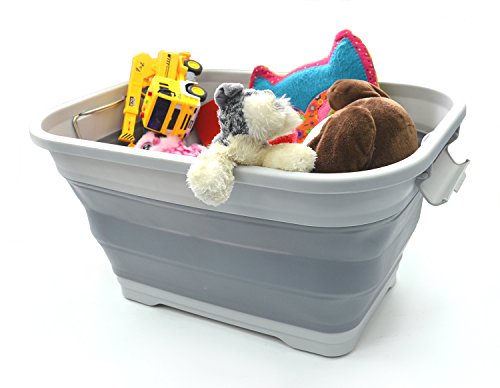 SAMMART Collapsible Plastic Storage Box With Rolling Wheel & Locking Lid - Foldable Extra Large Size Laundry Basket - Portable Car Trunk Organizer - Space Saving Container