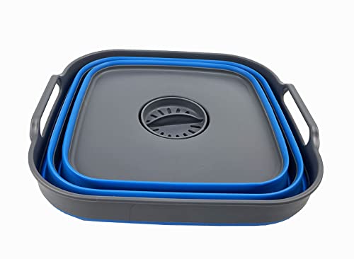 SAMMART 10L (2.6 gallons) Collapsible Plastic Washing Tub with Draining Plug - Foldable Dishpan - Portable Washing Tub/Basin - Pop Up Saving Kitchen Storage