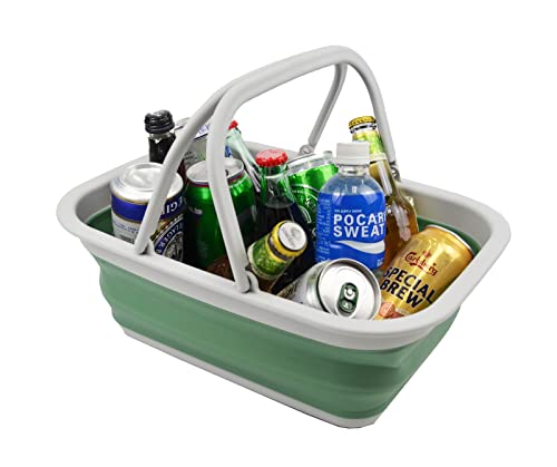 SAMMART 9.2L (2.37Gallon) Collapsible Tub with Handle - Portable Outdoor Picnic Basket/Crater - Foldable Shopping Bag - Space Saving Storage Container