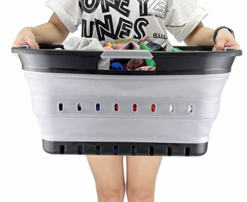 SAMMART 42L (11 gallon) Collapsible Plastic Laundry Basket - Foldable Pop Up Storage Container/Organizer - Portable Basket - Space Saving Hamper/Basket